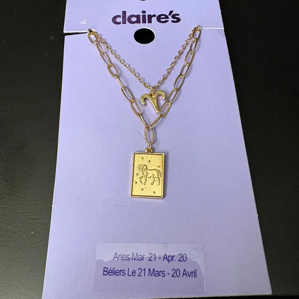 NWT Claires Gold Aries Zodiac‎ Layered Set of 2 Necklaces March April Gift